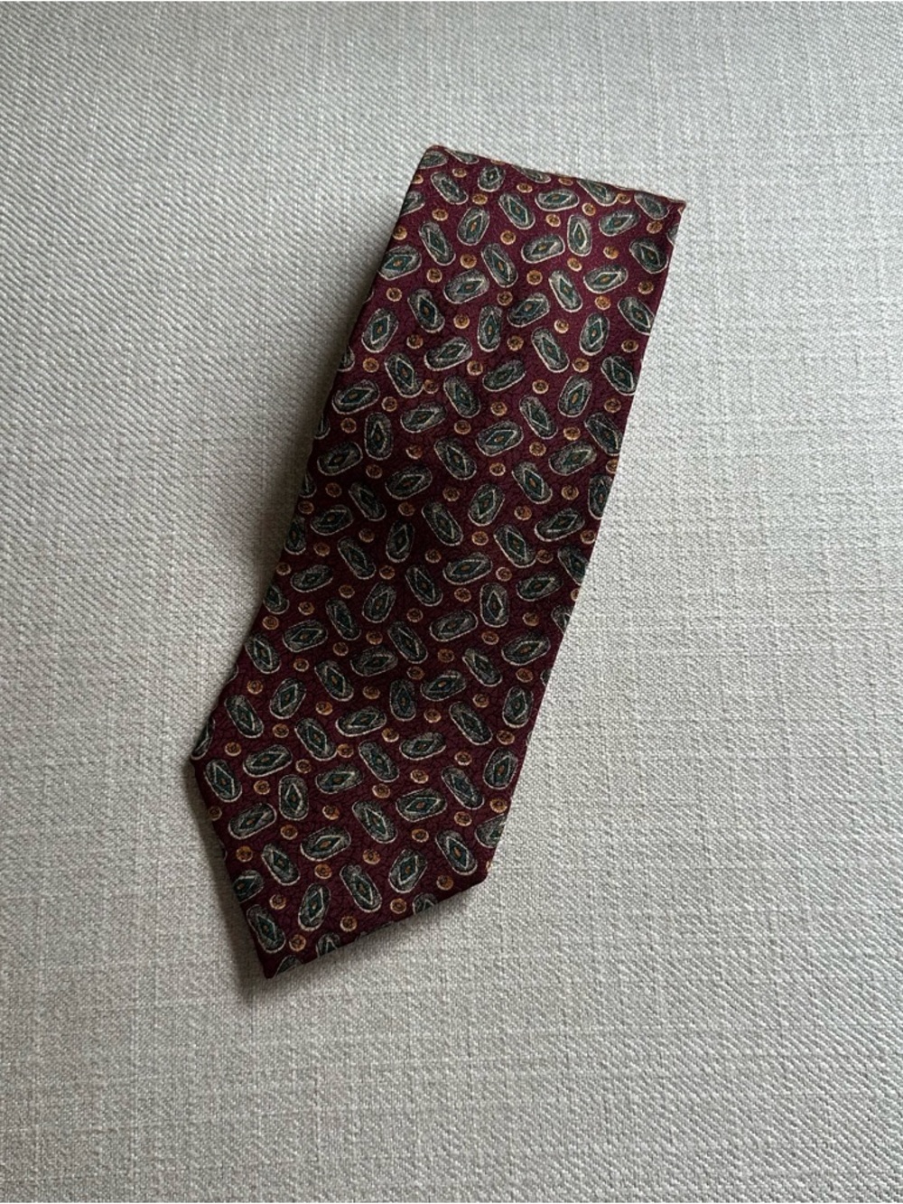 Dior Men's Burgundy Paisley Silk Tie with Green Accents